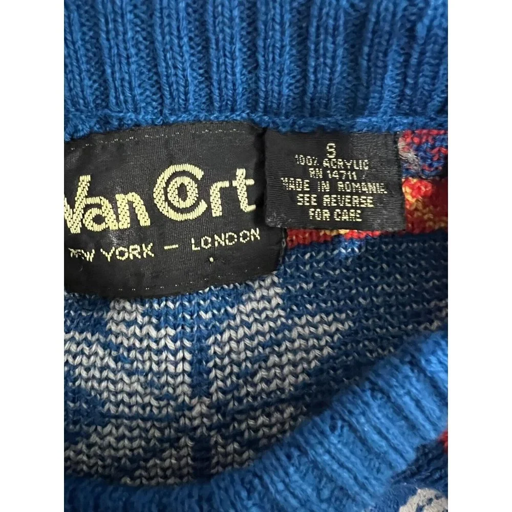 Vtg  80s Van Cort Sweater Men Unisex Small Multicolor Fair Isle Ski Aztec Tribal